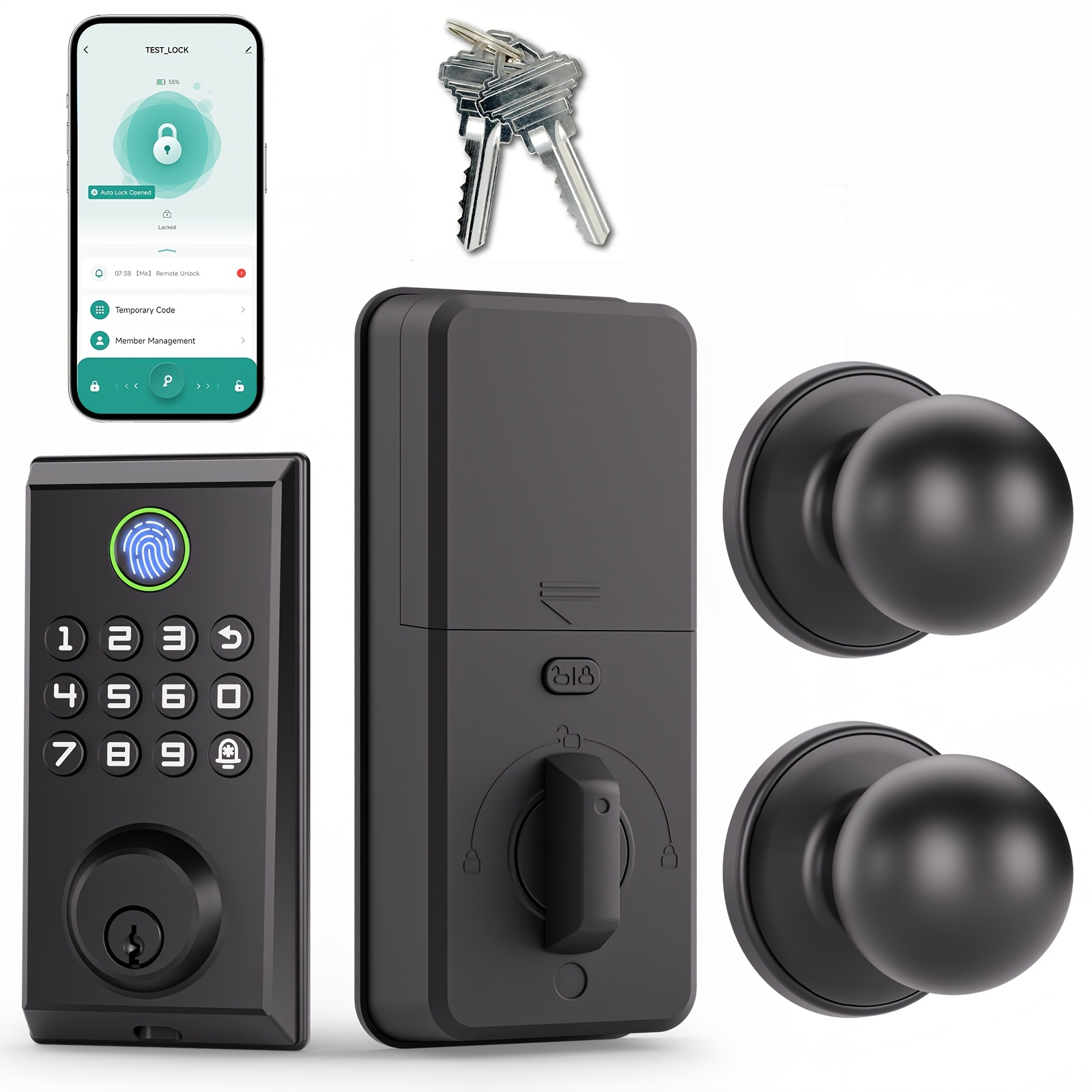 TEMU Bulist Smart Deadbolt Lock With 2 Doorknobs | Voice Control | Doorbell Inside | Keyless Entry Via Fingerprint/code/app/key | Built-in Wireless
