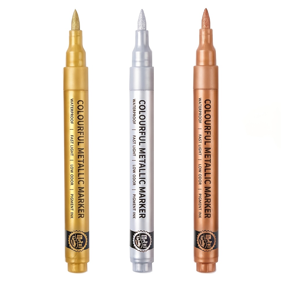 Image of 3pcs Golden, Silvery, And Copper Markers, Metallic Pens, Painting Pens, Waterproof And Quick-drying, Suitable For Rock Painting, Diy Crafts, Journaling, And Card Making