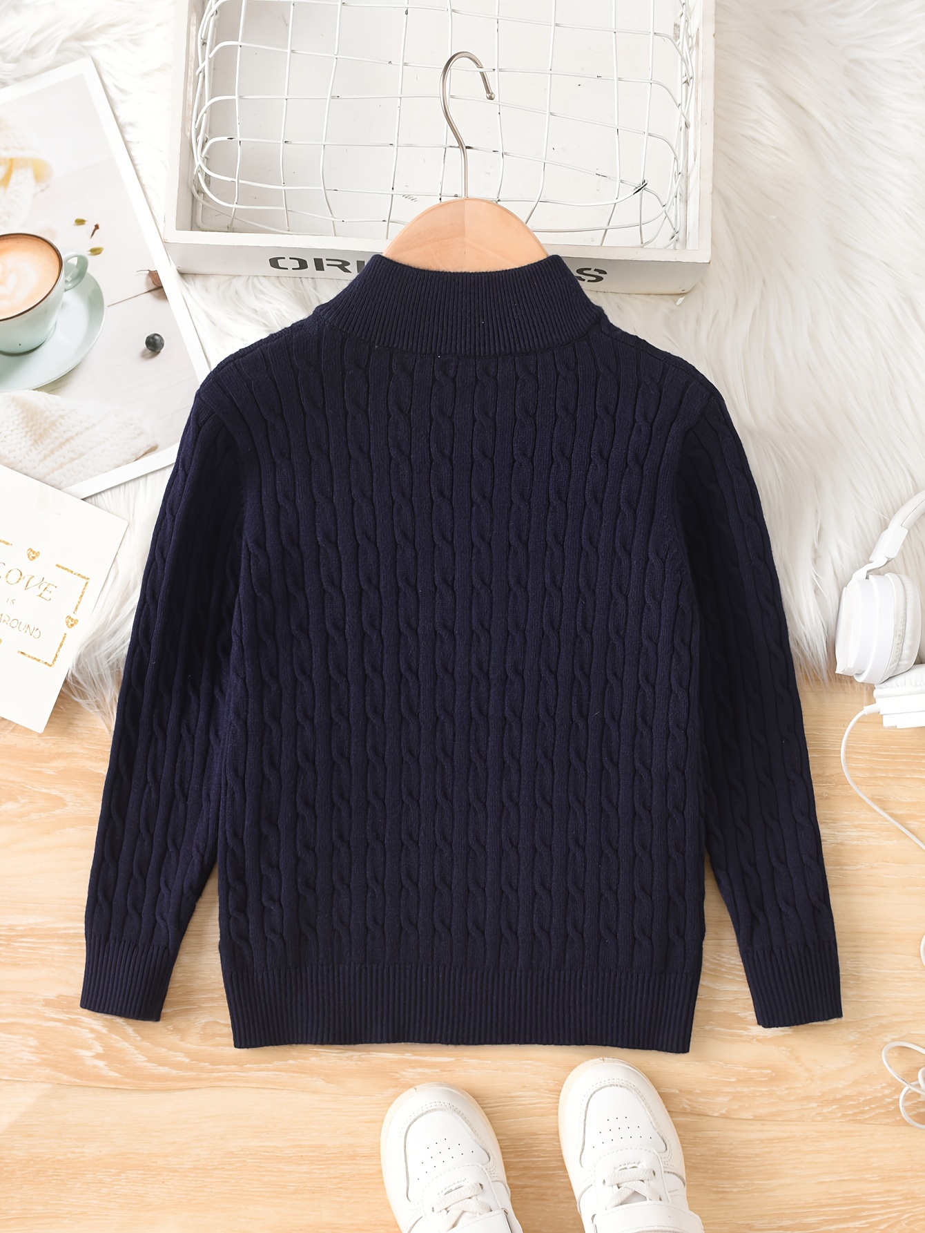 Academic Style Twist Half-Zip Sweater for Boys and Big Boys Suitable for  Spring, Autumn and Winter