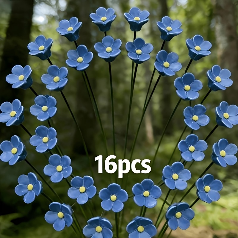 TEMU 16 Handcrafted -me-not Ceramic Flowers, "" , Fade-resistant Home Decor, Suitable For Indoor And Outdoor Use—perfect Gift For Valentine's Day,
