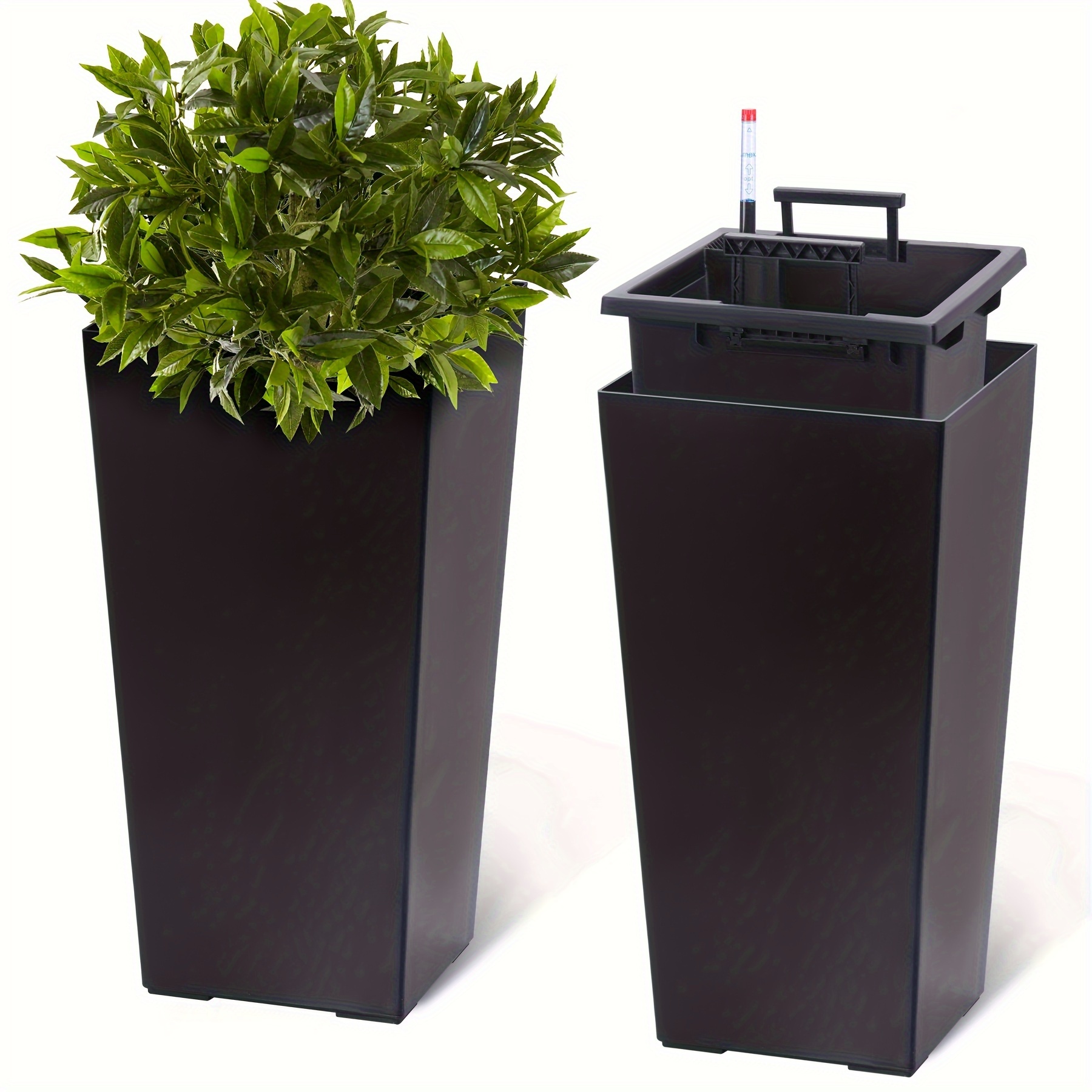 

2pcs 23" Tall Planter, Outdoor＆indoor Planter Pots, Porch Planter Pots With Drainage Holes＆water Level Monitor＆inner Bucket, Automatic Watering, , Black