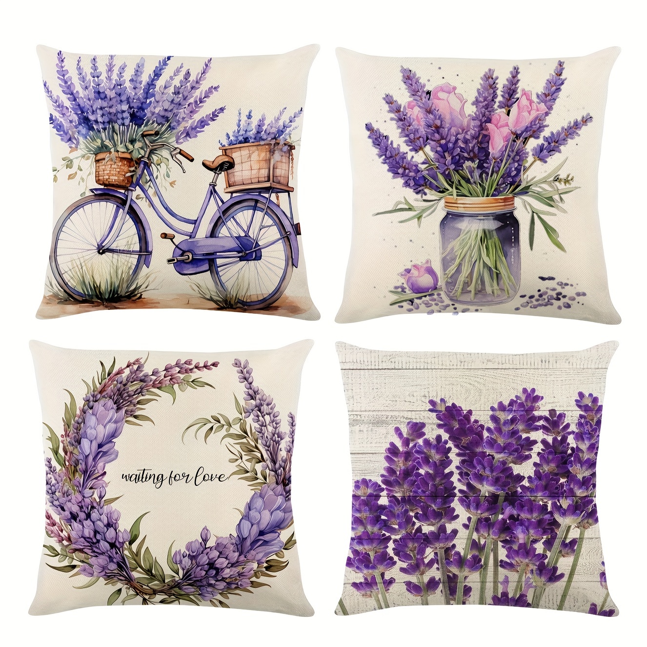 

Set/4pcs, Purple Lavender Scented Pillowcases In , 45cm*45cm/17.72in*17.72in Square Linen Material Pillowcase With Single Side Printing, Suitable For Daily Home Decoration (pillow Not Included)