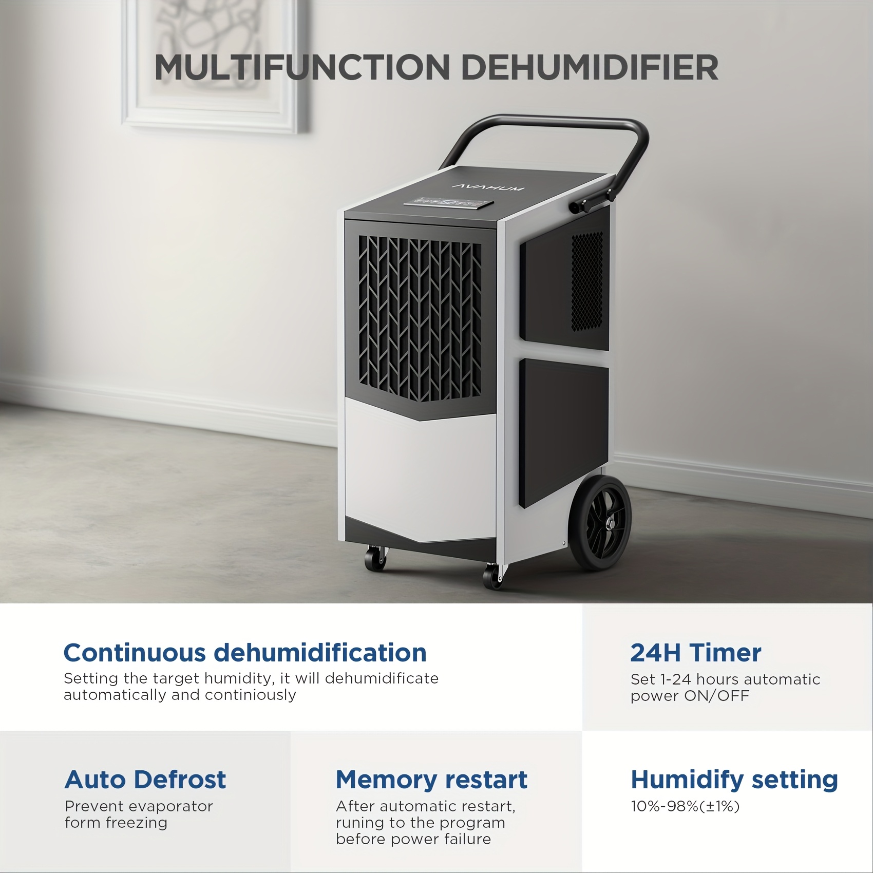250 pint basement dehumidifier with pump drain hose for basements 8000  grade dehumidifiers 24h timer continuous dehumidification Product details 0