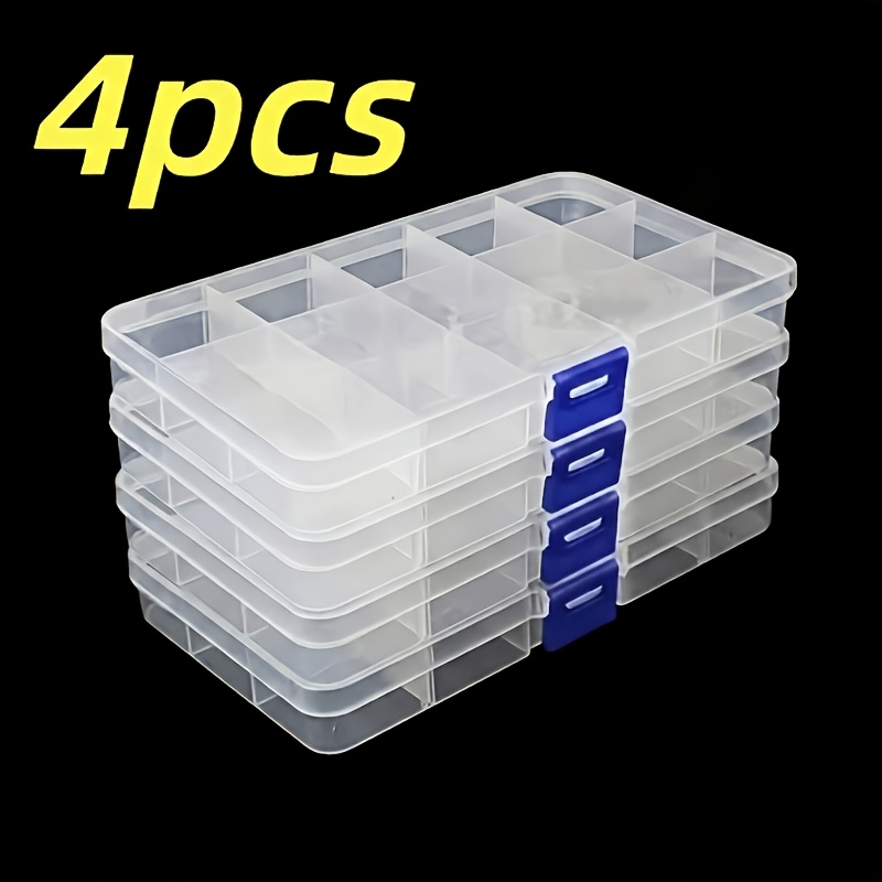 TEMU 4pcs Set Of Transparent Beaded Compartment Organizer Boxes, Equipped With 15 Fixed Compartments, Jewelry Storage Box With Durable Material And