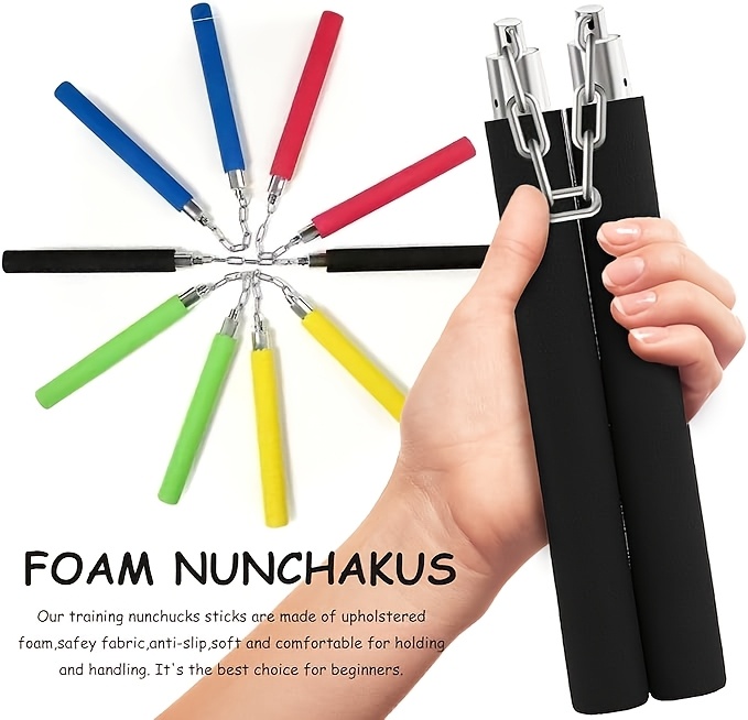 1pc foam nunchaku training sticks with steel chain   sponge material for beginners universal martial arts two section staff for practice and training ideal for valentines day ramadan thanksgiving christmas halloween black red yellow details 0