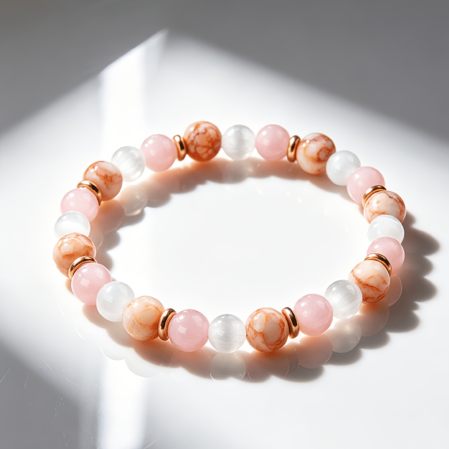 Natural Rose Quartz Bohemian Bracelet, Elegant Gift