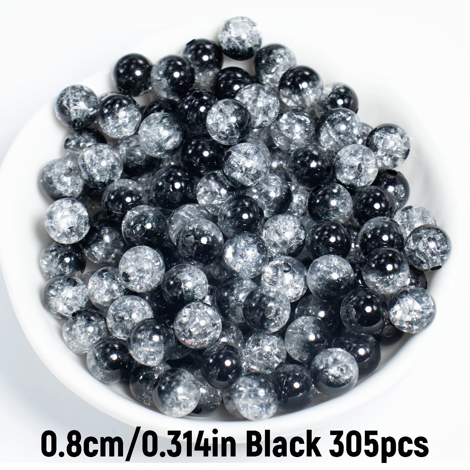 TEMU 605pcs/305pcs Perles acryliques craquelées noires de 6mm/8mm pour la fabrication de bijoux DIY, matériaux pour bracelets et