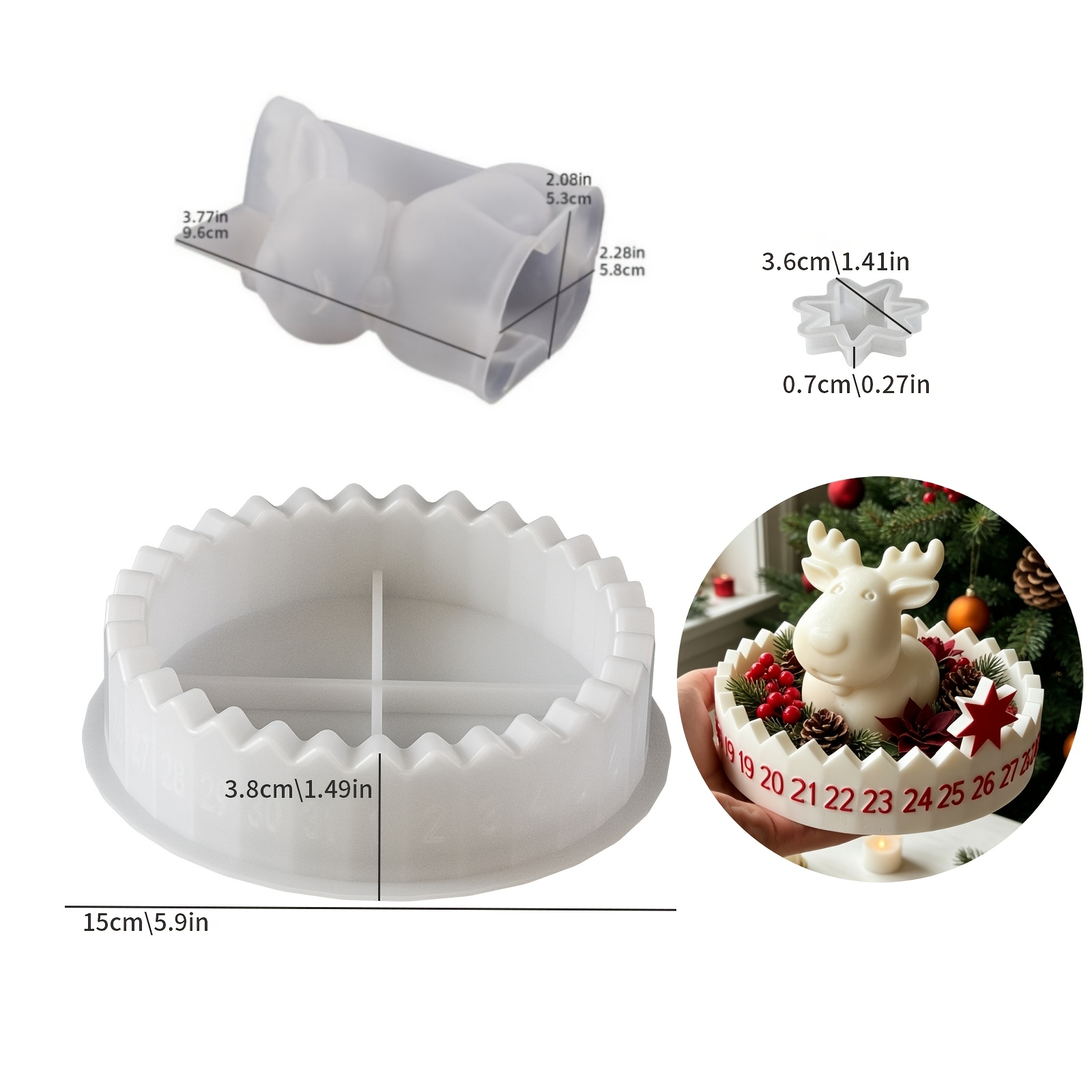 TEMU Stampi in argilla, stampi in silicone per decorazioni calendario dell'Avvento con natalizie, stampi per candele profumate a tema natalizio,