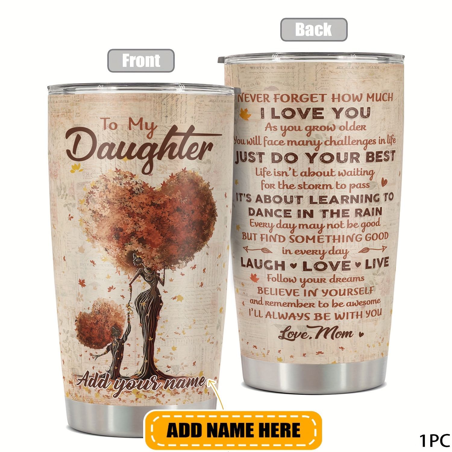 

Custom Name 20oz - Mug With Funny Print, Perfect Gift For Daughter From Mom, Bpa-free Metal, Reusable, Hand Wash Only