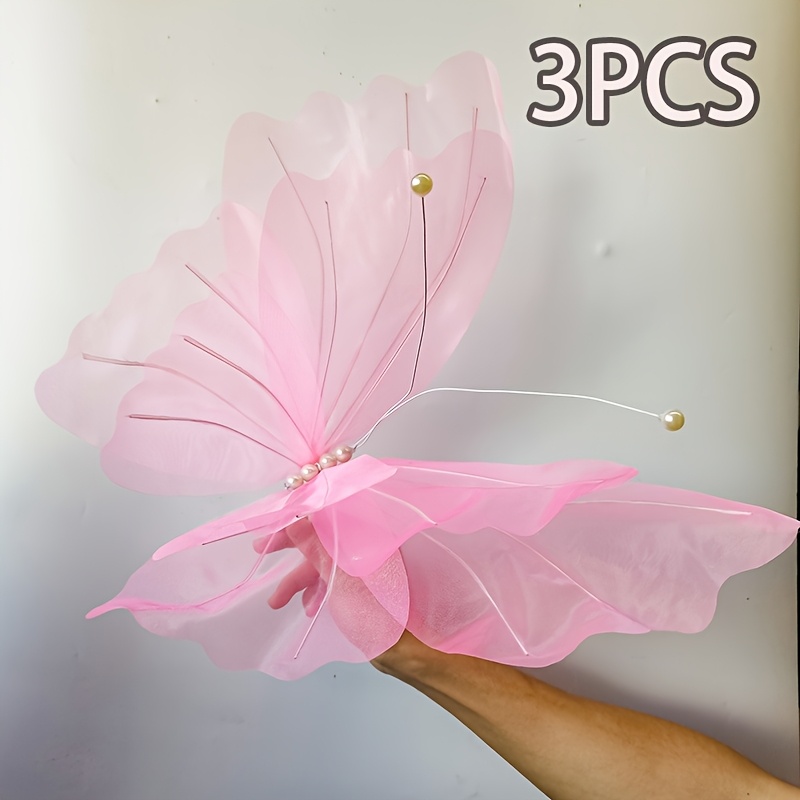 TEMU 3 piezas, Decoración de Mariposas, Ideal para y Actividades al Aire Libre - Decoraciones 3D de Mariposas en Iridiscente, Rosa y Iridiscente,