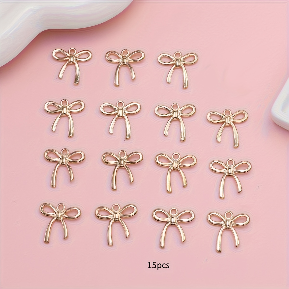 Image of 10/15pcs Knot Charms - Elegant Ribbon Pendants For Making, Knots For Necklace, Bracelet, Earring & Keychain Accessories - Handmade Crafting Supplies (golden Color)