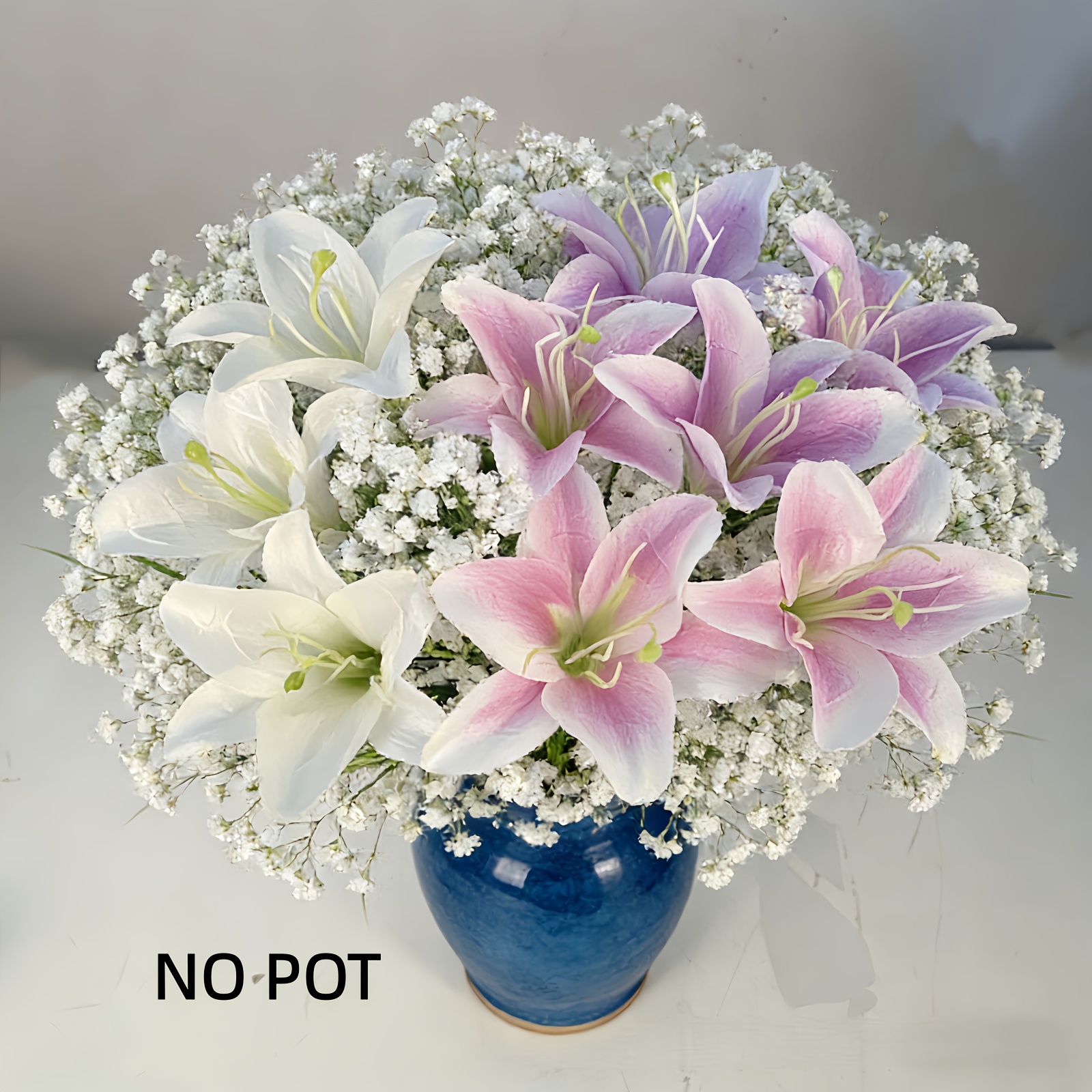 Image of 29pcs Large Simulation Bouquet - Realistic , , And 's Breath (9pcs Lily And 20pcs 's Breath) - Plastic Wedding, Home And Office Decor, Maintenance-free Faux Flowers, Suitable For Vase Arrangement