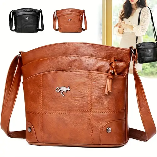 perfect lily vintage synthetic leather shoulder bag for women elegant brown with tassel accent large capacity multiple pockets adjustable strap zip closure ideal for daily work travel gift crossbody bag