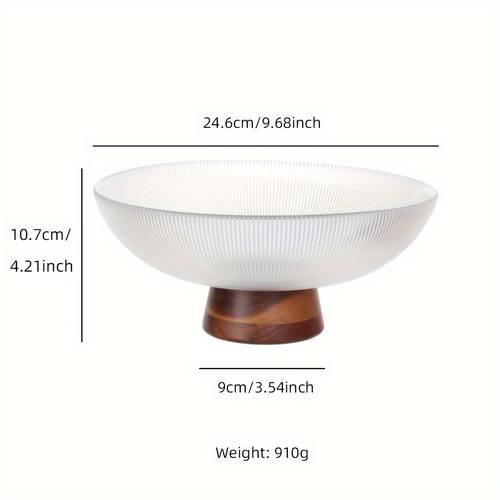 7 8 10 stackable glass fruit bowls with wooden stand ribbed texture footed design for snacks salads ideal for kitchen counter decor tabletop display