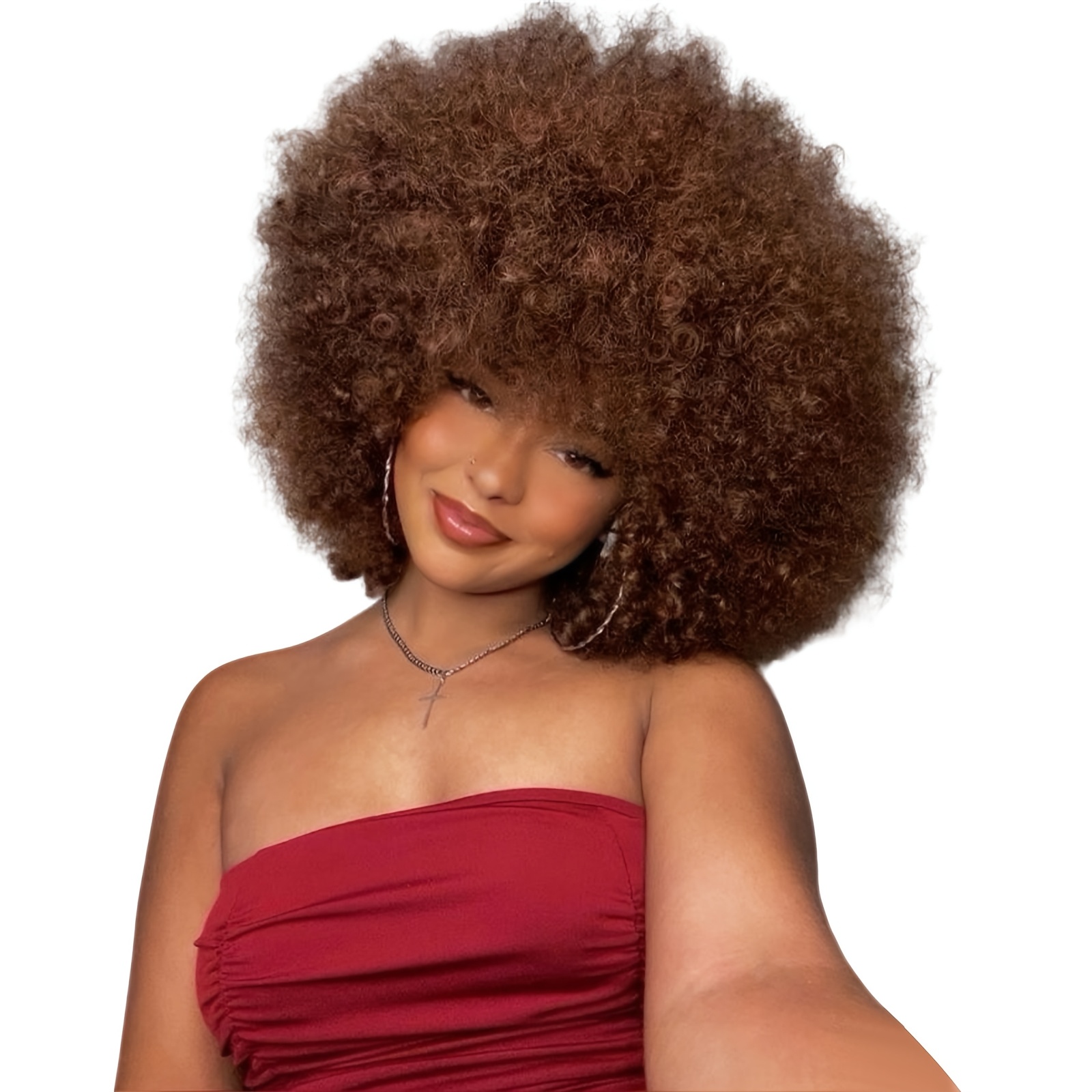 TEMU 70s Disco Afro Wig For Women Suitable For Halloween Cosplay & Daily Wear - Natural Looking Huge Synthetic Hair Wig With Bangs, Bouncy Afro Puff