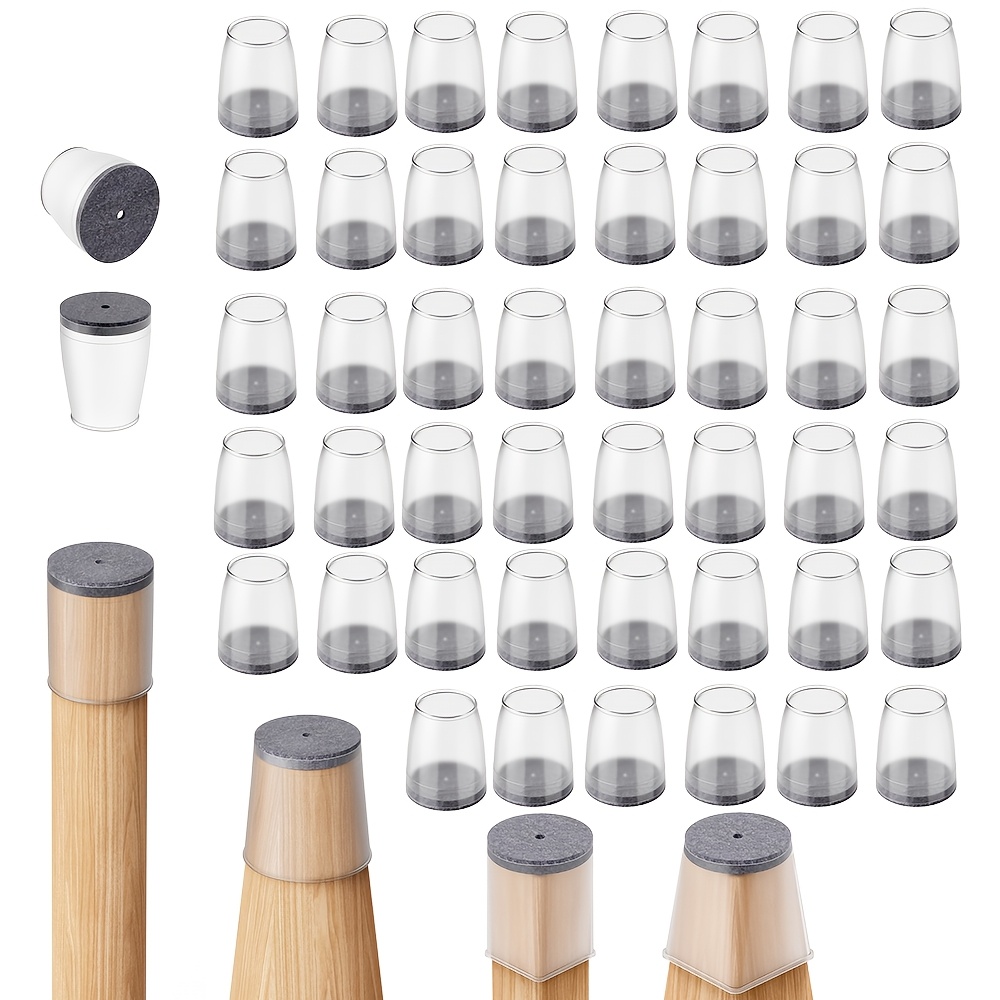 E-shop 48-teiliges Set transparente Silikon-Stuhlbeinabdeckungen mit eingebauter Filzunterlage, rutschfest und kratzfest, geräuschreduzierendes Design,