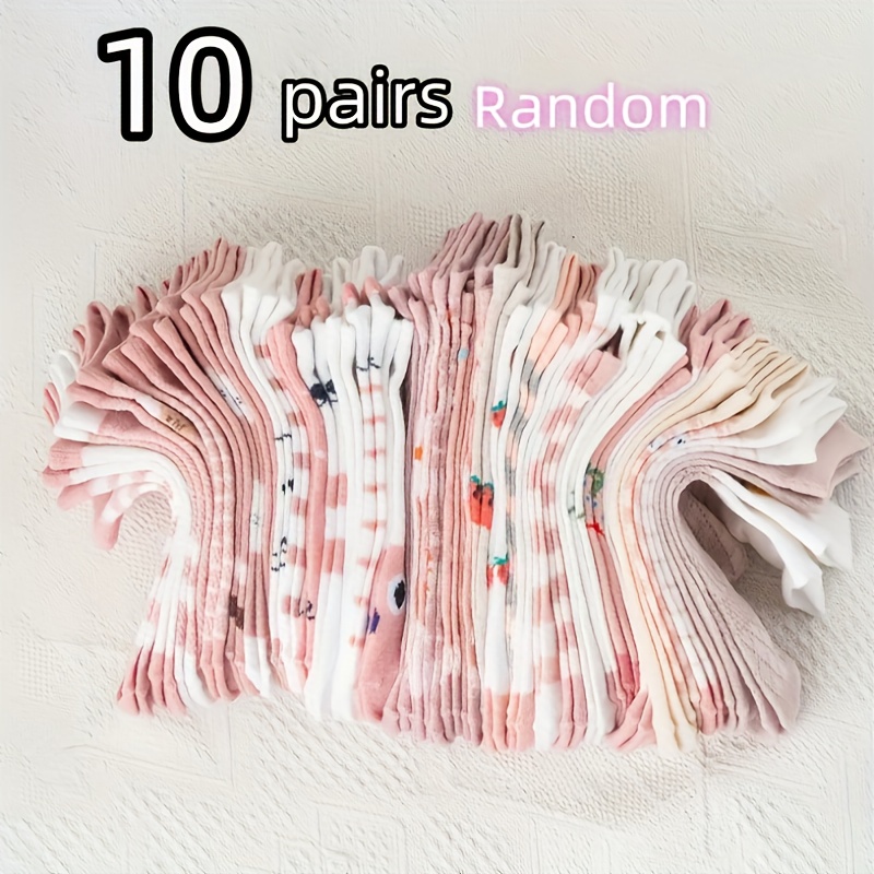 Image of 10 Pairs Random Mixed Women's Floral Print Ankle Socks, Soft , Cute Cartoon Style, Breathable Short Socks, Machine Washable, Lightweight Durable For Casual & Formal Wear, Comfortable Warm