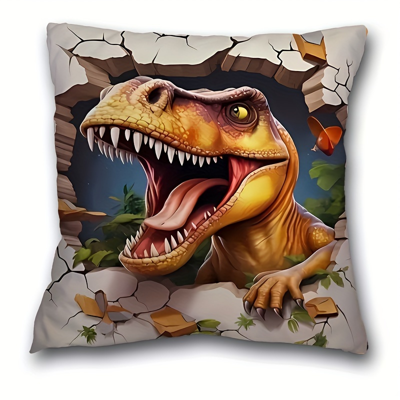

1pc, Dinosaur Pattern Short Plush Pillow Case (17.7 "x17.7"), Animal Theme Pillow Case, Home Decor, Room Decor, Bedroom Decor, Architectural Collectible Accessories (excluding Pillow Core)