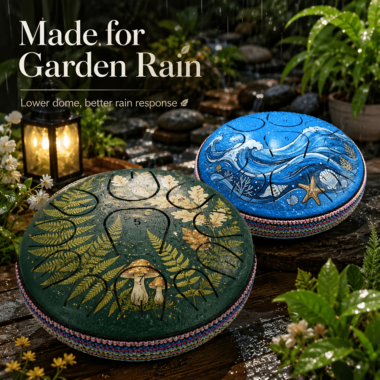 item picture garden rain drum outdoor garden decor accessory outdoor wind chime musical instrument accessory 6 inch 11 note   ethereal drum handpan drum deluxe gift set   finger picks drum   mallet holder gift storage bag drum rope