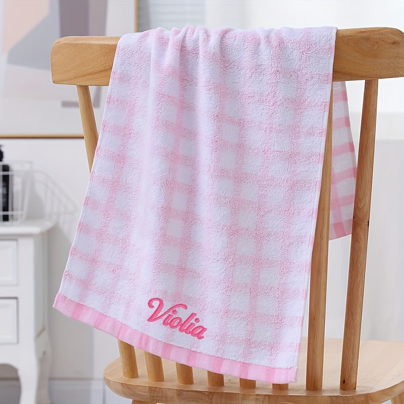 TEMU 1pc Customizable Personalized Fiber Face Towels, Household Ultra Soft And Strong Absorbent Towels, Striped And Checkered Modern Home Bathroom