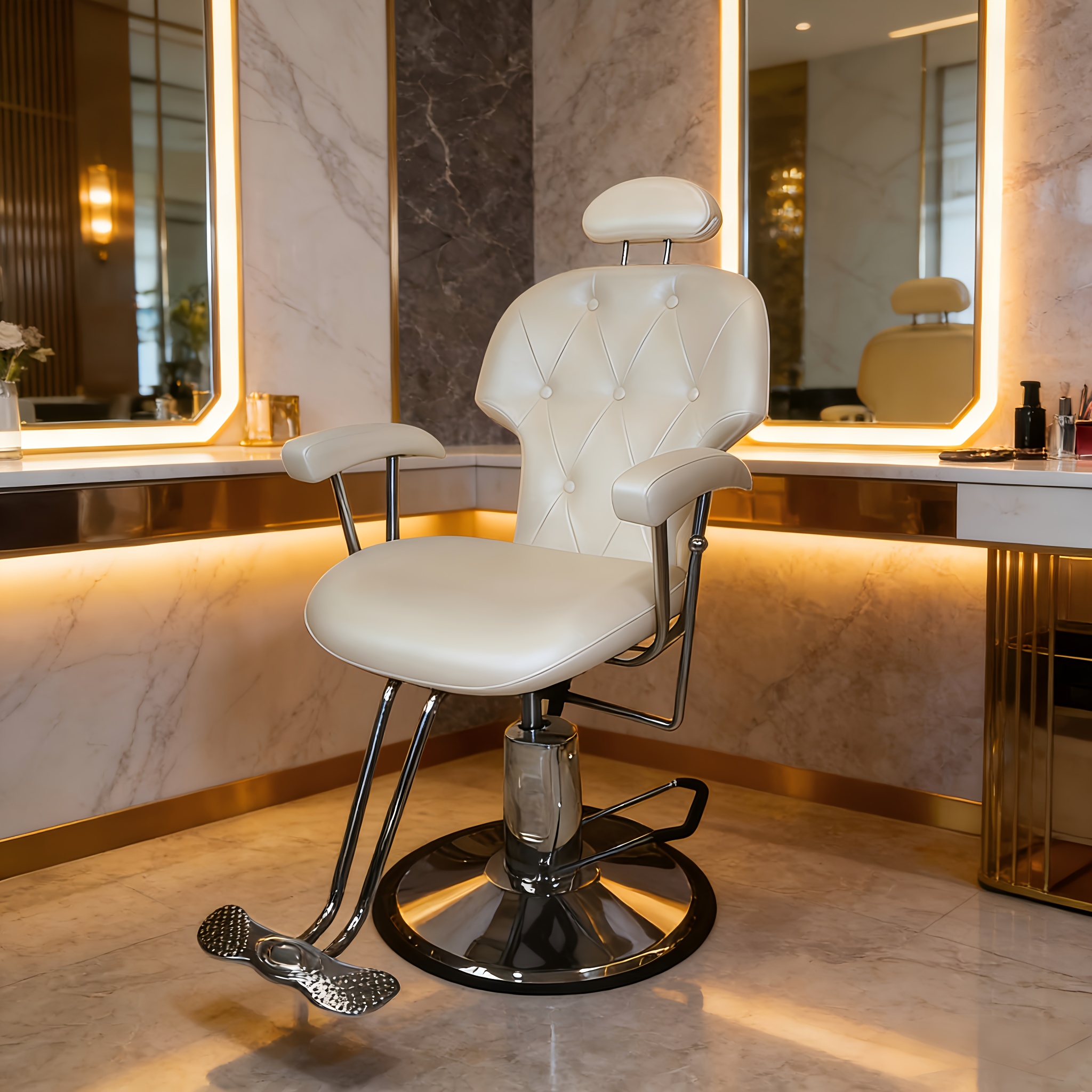 Image of Stylish And Simple Professional Hairdressing Chair//facial /makeup Chair With Adjustable Headrest, Hydraulic Lift, And Reclining Backrest