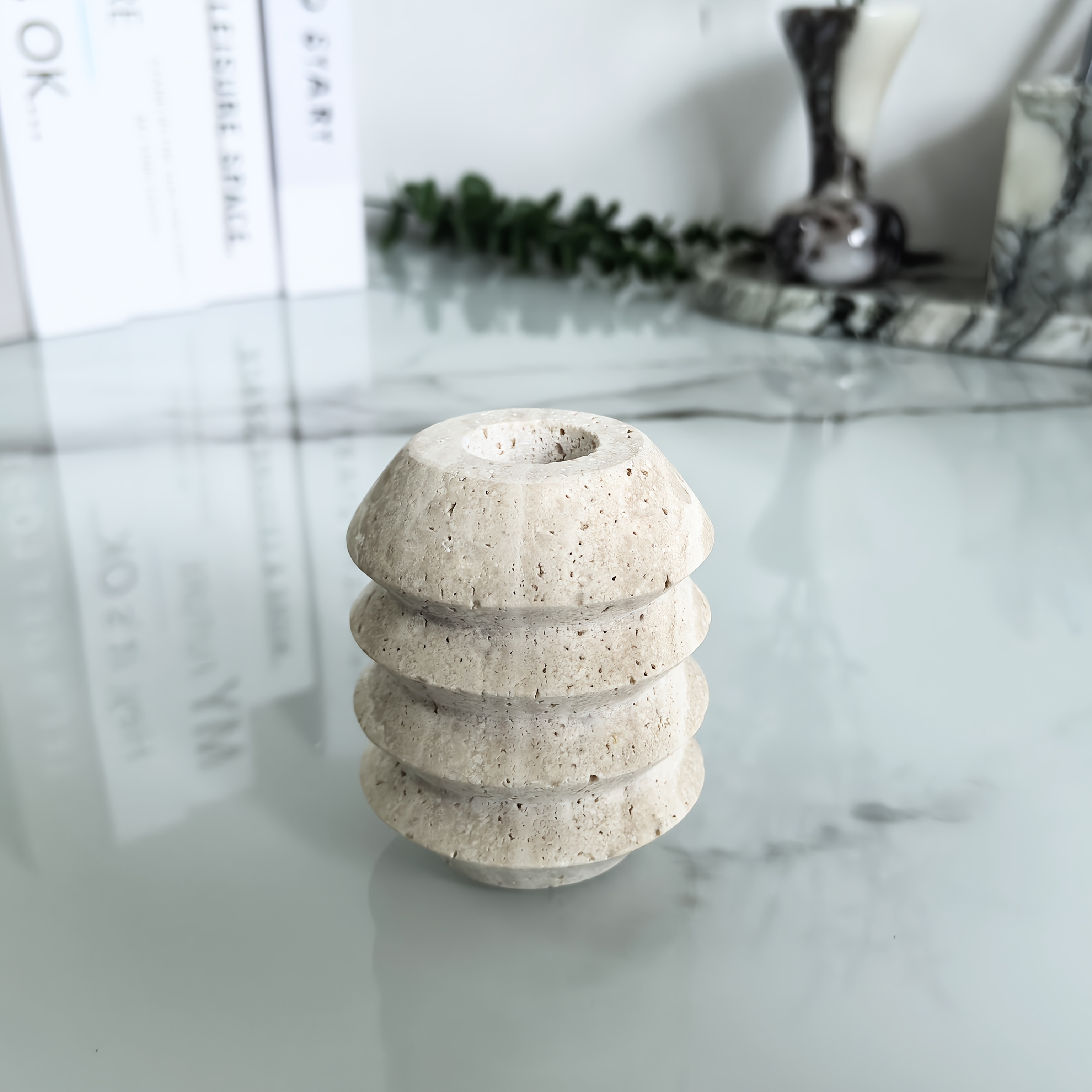 One Natural Marble Candle Holder | Classic Roman Travertine Candle Stand, High Aesthetic Craft Decor, Suitable For Home And Commercial Use, Weddings, Parties, Festivals Perfect Decoration