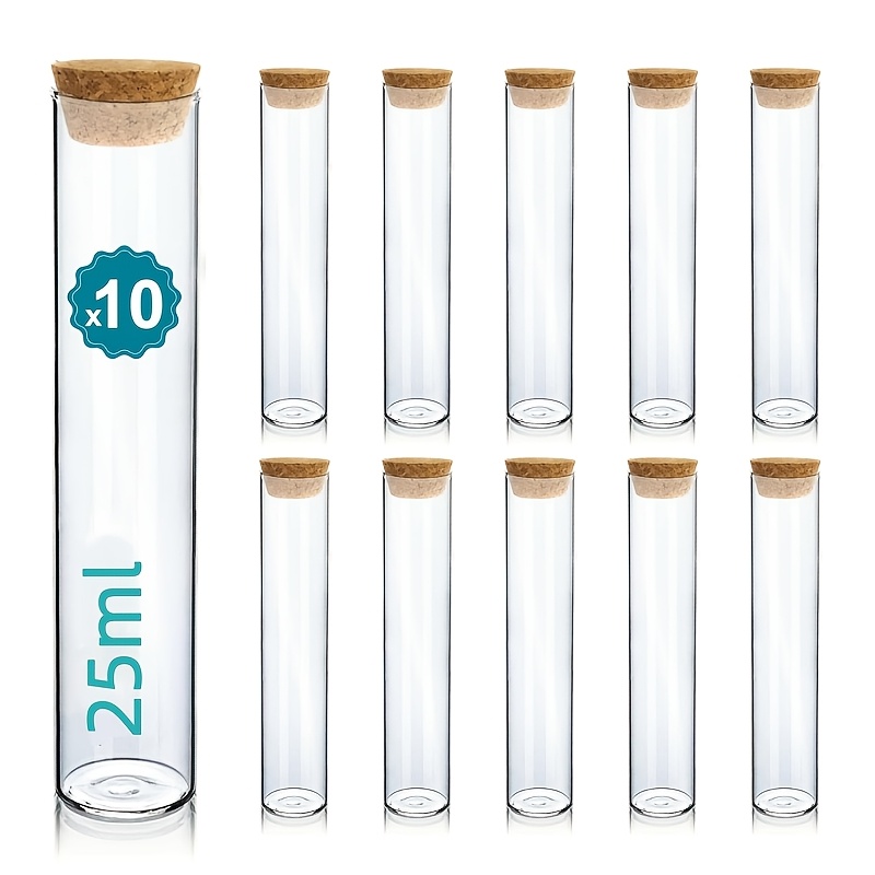 TEMU Set Of 10 Test Tubes With Cork Stoppers - Laboratory Glassware, Glass Bottles - Candy Weddings, Decorations, Baptisms - Spices, Candy