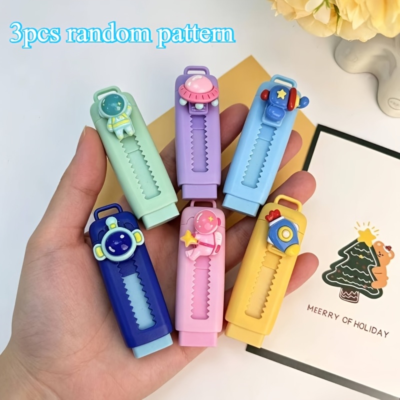 TEMU 3/8pcs With Random Patterns, Creative And Cute Space-themed Retractable Erasers With Design, Clean Erasing Without Marks, Ideal For Student And