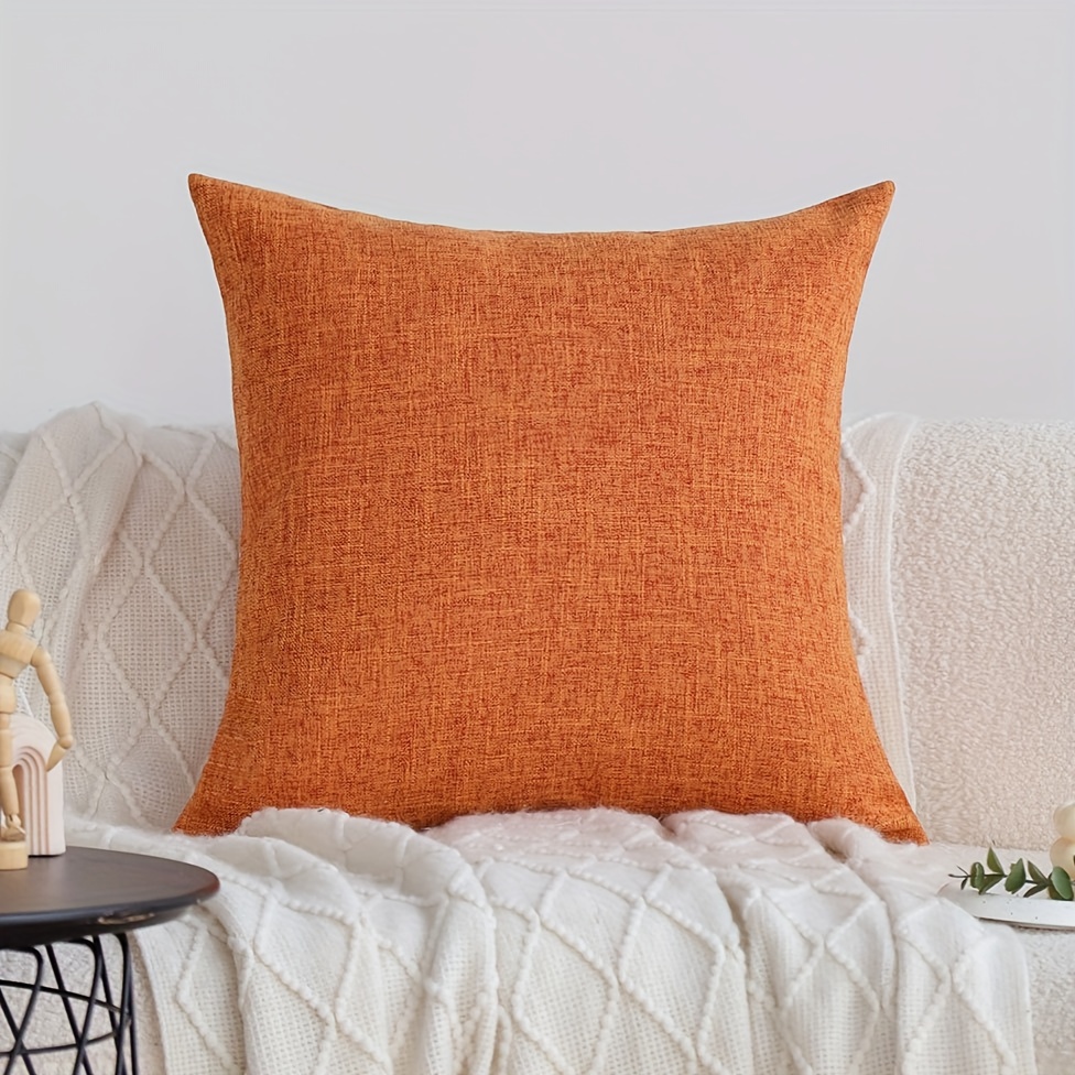 

1 coussin décoratif en faux lin orange sans rembourrage - Style contemporain, lavable à la main uniquement, motif uni, fermeture éclair, convient à divers types de pièces, tissé en tissu polyester