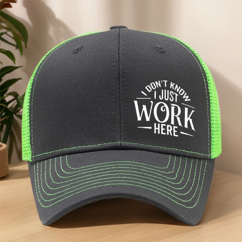 TEMU 't I Just Work Here Statement Print Baseball Spring Summer Mesh Breathable Sweat-wicking Duckbill Hat Outdoor Leisure Sports Sun Hat Fashionable