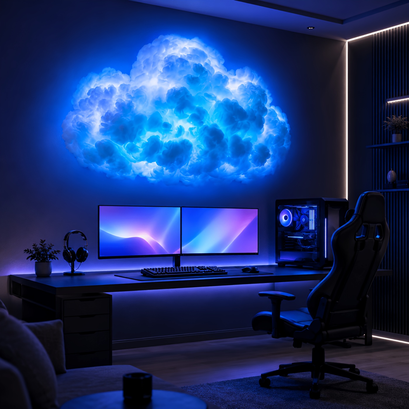 Dynamic Cloud Ambient Light with Color-Changing LED String, Music Sync Effects