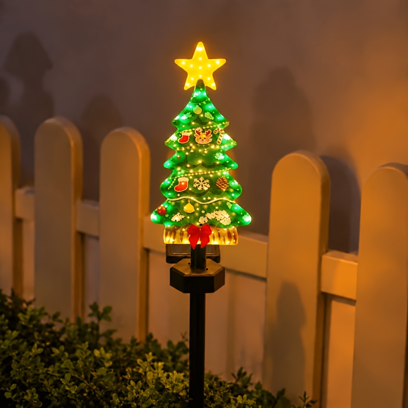 TEMU Solar-powered Christmas Tree Garden Lights, Led Outdoor Christmas Yard Landscape Decorative Lights, Solar Pathway Lights, Auto , Star-topped