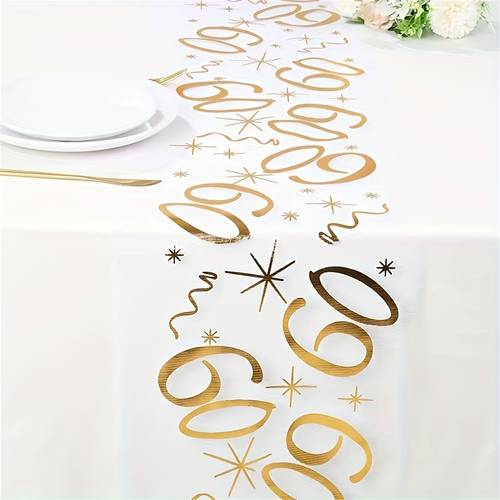 happy 60th birthday mesh table runner home dining table outdoor party decorative cloth tablecloth birthday party decoration family dining parties weddings birthday celebrations