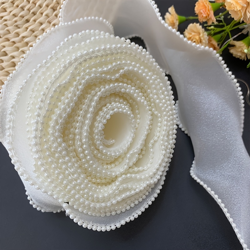 TEMU 1/10yard Shell Beige Organza Fish Tail Lace Ribbon 6cm Width Wave Sheer Yarn Trim Elegant Pearl Fringe Border For Dress Collar Cuff Hem