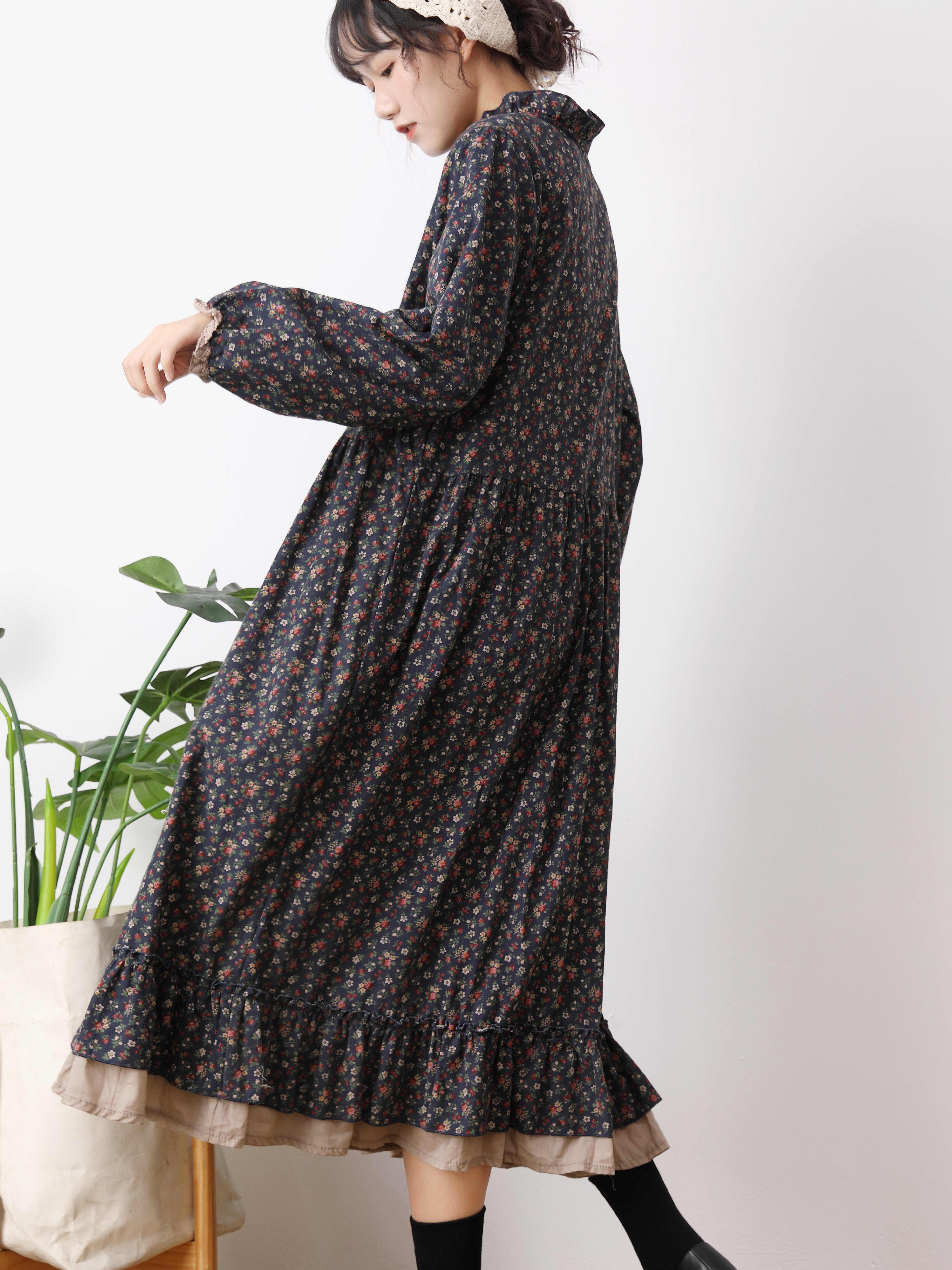 1pc womens cotton floral dress japanese style long Temu United - Main Image