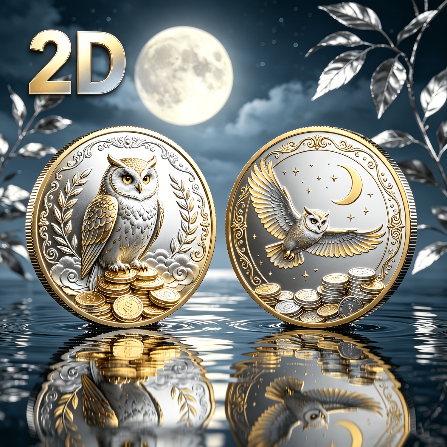 Image of 2d Flat Double-sided Owl Commemorative Coin, Retro Bird Pattern, 4cm, With Transparent Case, Wealth-attracting And Wisdom Talisman, Creative Collectible Gift For Birthdays