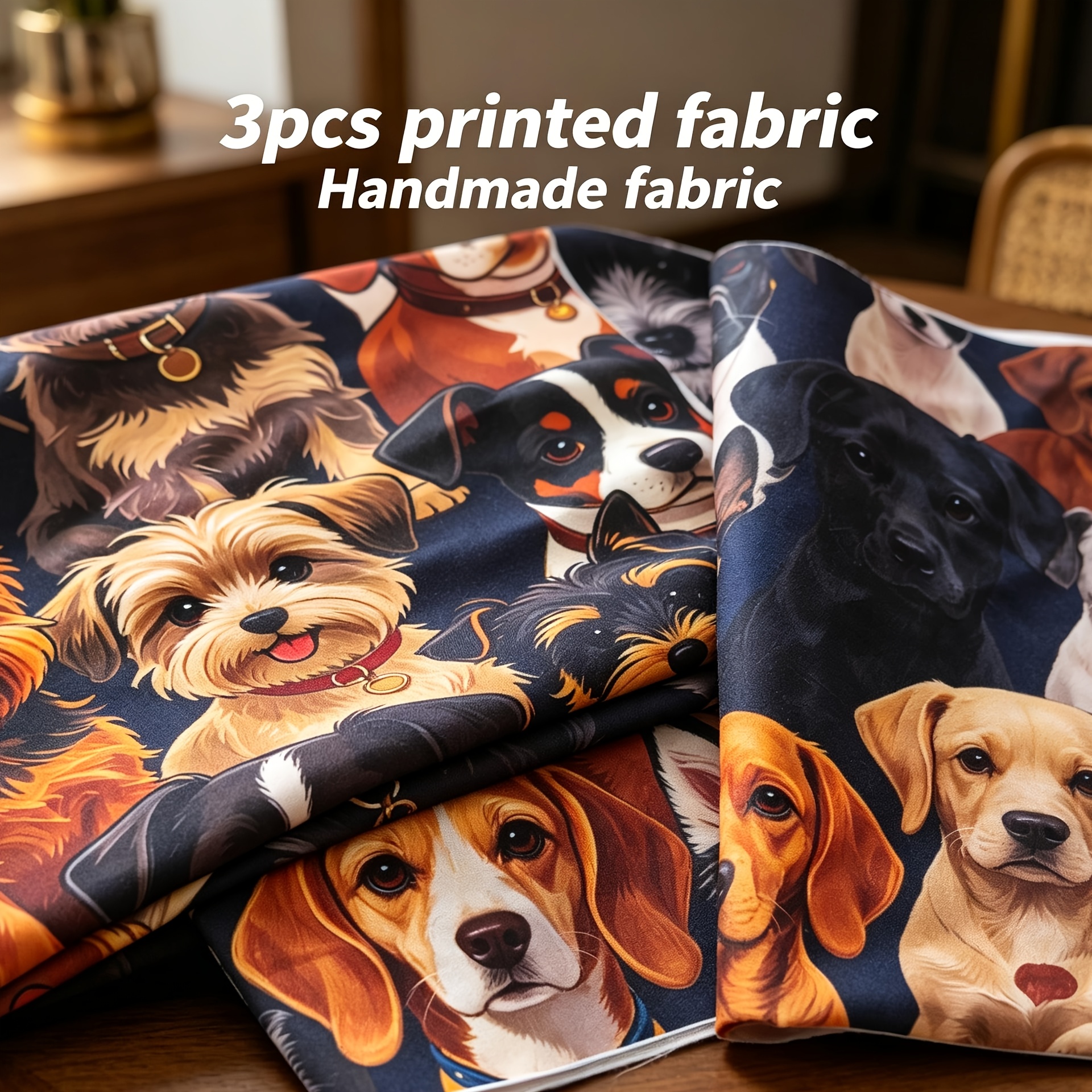 TEMU 1 Set Of 3pcs 40cm X 40cm (15.75inch X 15.74inch) Different Dog Family Style Theme Printed Fabrics, Featuring Different Dog Pattern Combinations
