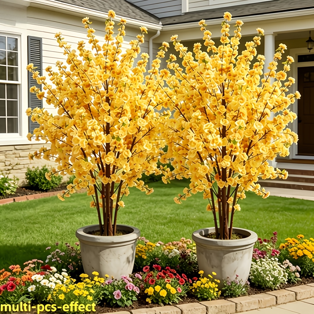 4pcs large artificial yellow cherry   trees outdoor faux flowers dense branch and leaf peach   trees   beautiful decoration suitable for indoor outdoor decor outdoor arrangements yard garden wedding