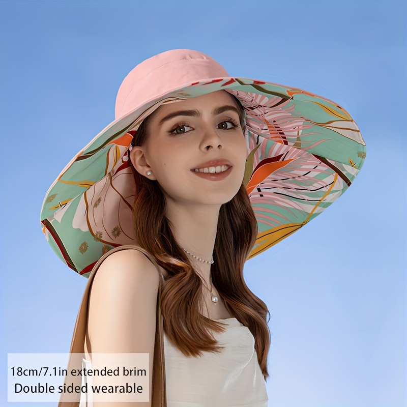 

Stylish Reversible Bucket Hat Vintage Multicolor Wide Brim Sun Hat Summer Casual Travel Basin Hat For Women