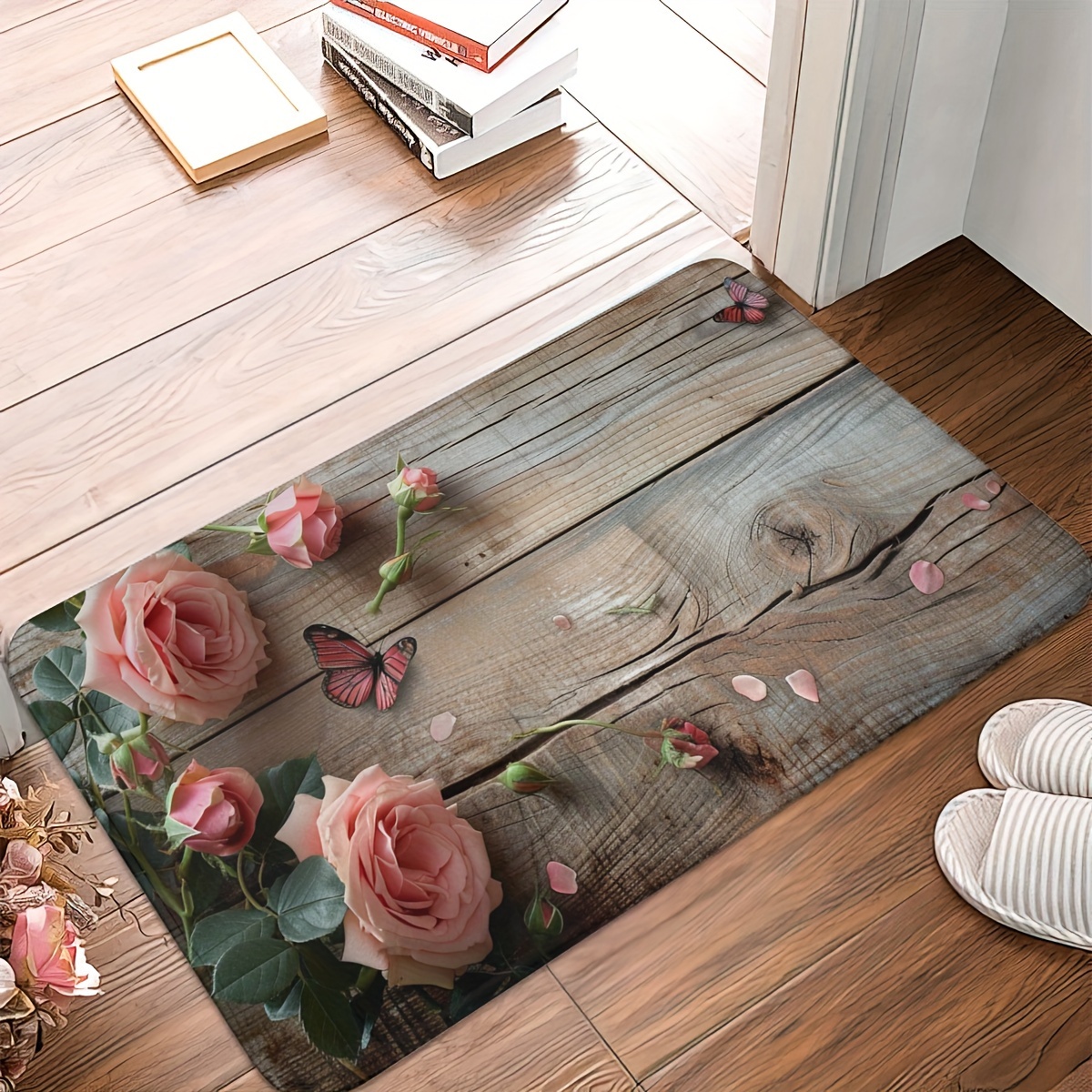 TEMU 1/2pcs Wooden Background Kitchen Rugs, Farmhouse Decor Rugs, Non-slip And Bathroom Pads, Comfortable Standing Runner Rugs, Carpets For Kitchen,