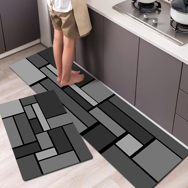 

1pc Modern Geometric Flannel Kitchen Floor Mat - 3d Printing, Non-slip & Waterproof, Dirt-resistant, Machine Washable - Ideal For Living Room, Laundry, Bathroom - Low Pile, Easy Clean, , Kitchen Rugs