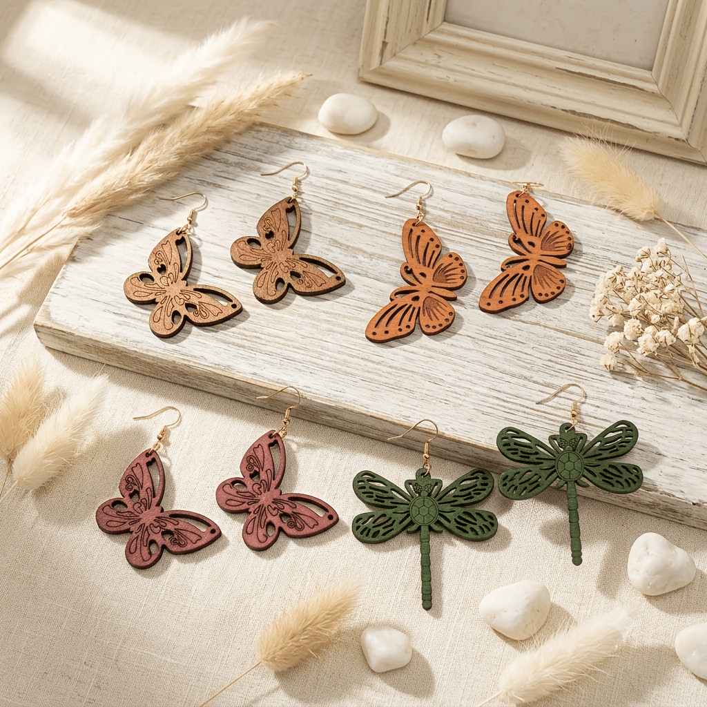 7pc Multicolor Butterfly & Dragonfly Statement Earrings Set