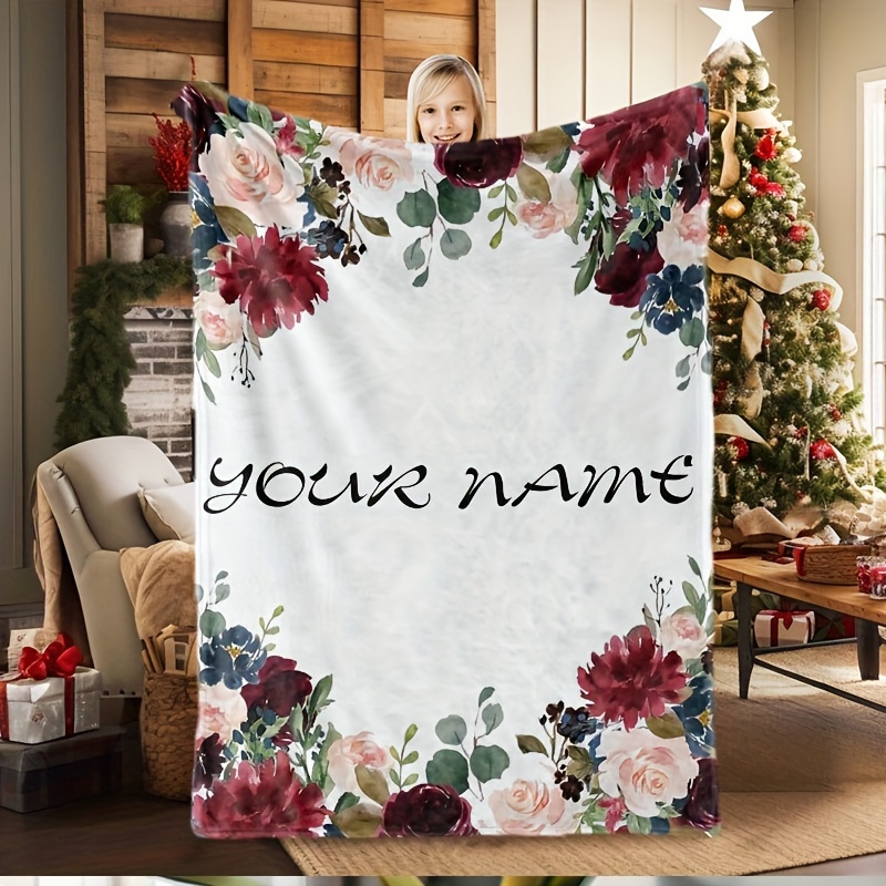 

Personalized Floral Fleece Blanket For Girls - Custom Name Gift - Soft, Polyester Throw For Weddings And