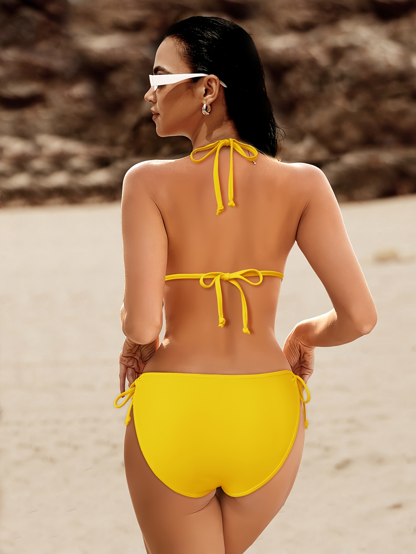 Women S   Halter Neck Bikini Set with Tie-Back Detail - High-Stretch Fabric, Solid Color Swimsuit for Beach or Pool, Beach Swimsuit|  Bikini|Stretchy Fabric