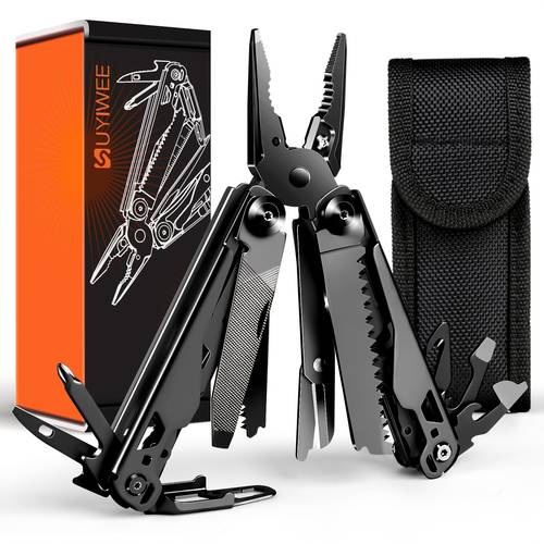 item picture 19 in 1 multitool premium 440a stainless steel multi function pliers pocket tool foldable with nylon sheath for camping hiking and repair activities