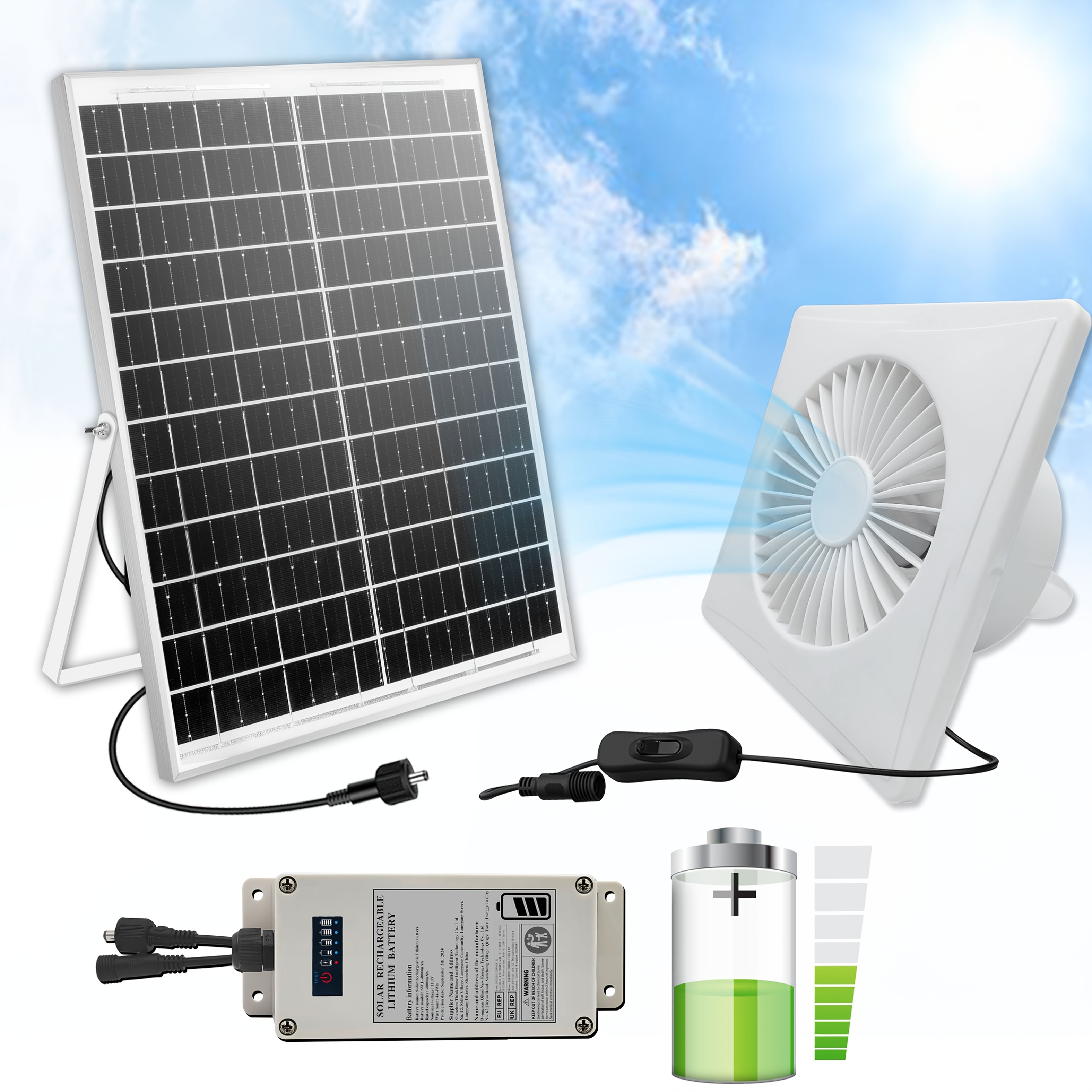 15W Solar Powered Fan Outdoor, Solar Fan For Chicken Coop With Monocrystalline Panel, Solar Powered Exhaust Fan With Two Waterproof Fan For Greenhouses, Sheds, Dog Houses Intake Or Exhaust Air