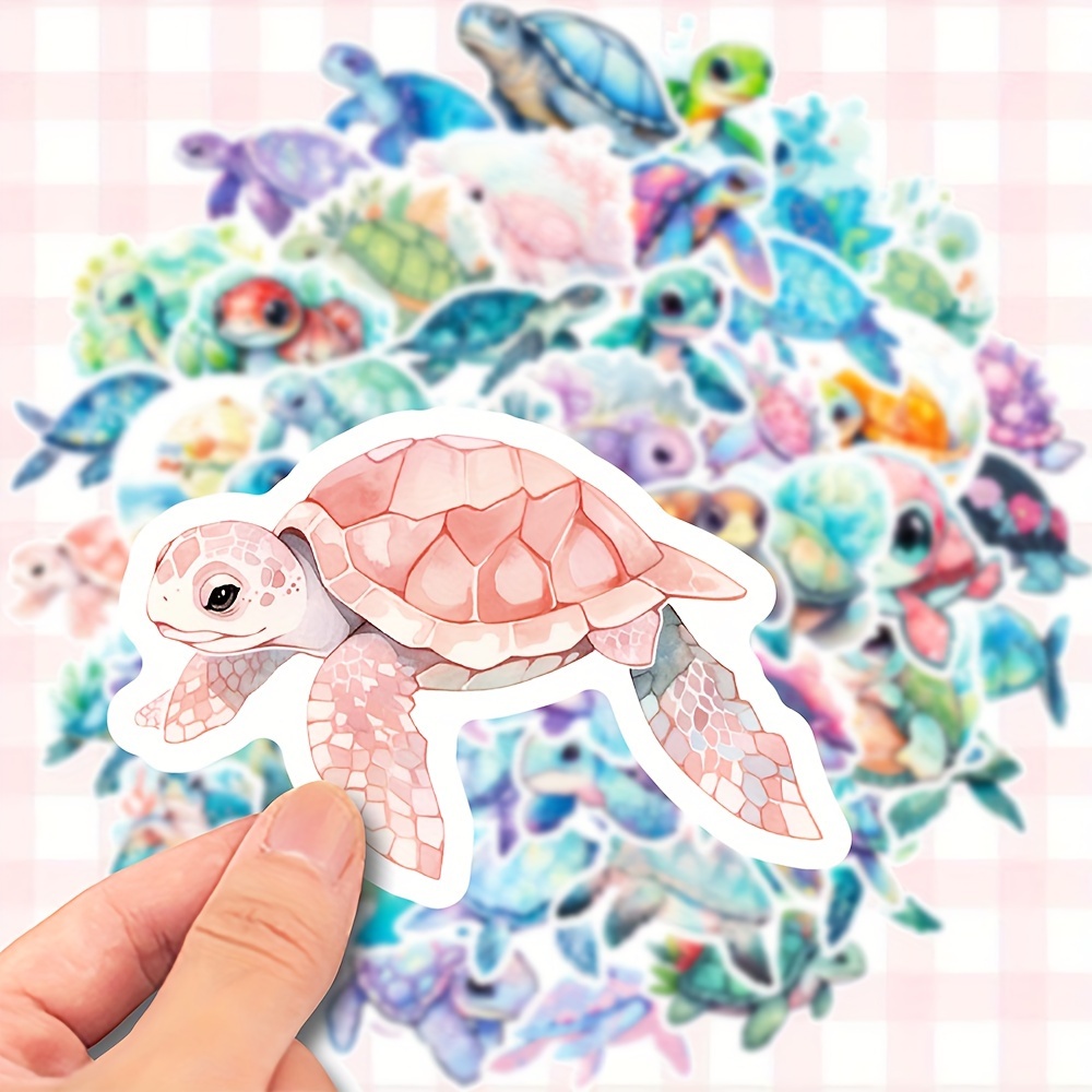 50pcs Vinyl Sea Turtle Stickers, Waterproof Graffiti Decals For Diy Scrapbooking, Guitar, Laptop, Helmet, Skateboard, Luggage, Phone, And Computer Decoration - No Electricity Needed
