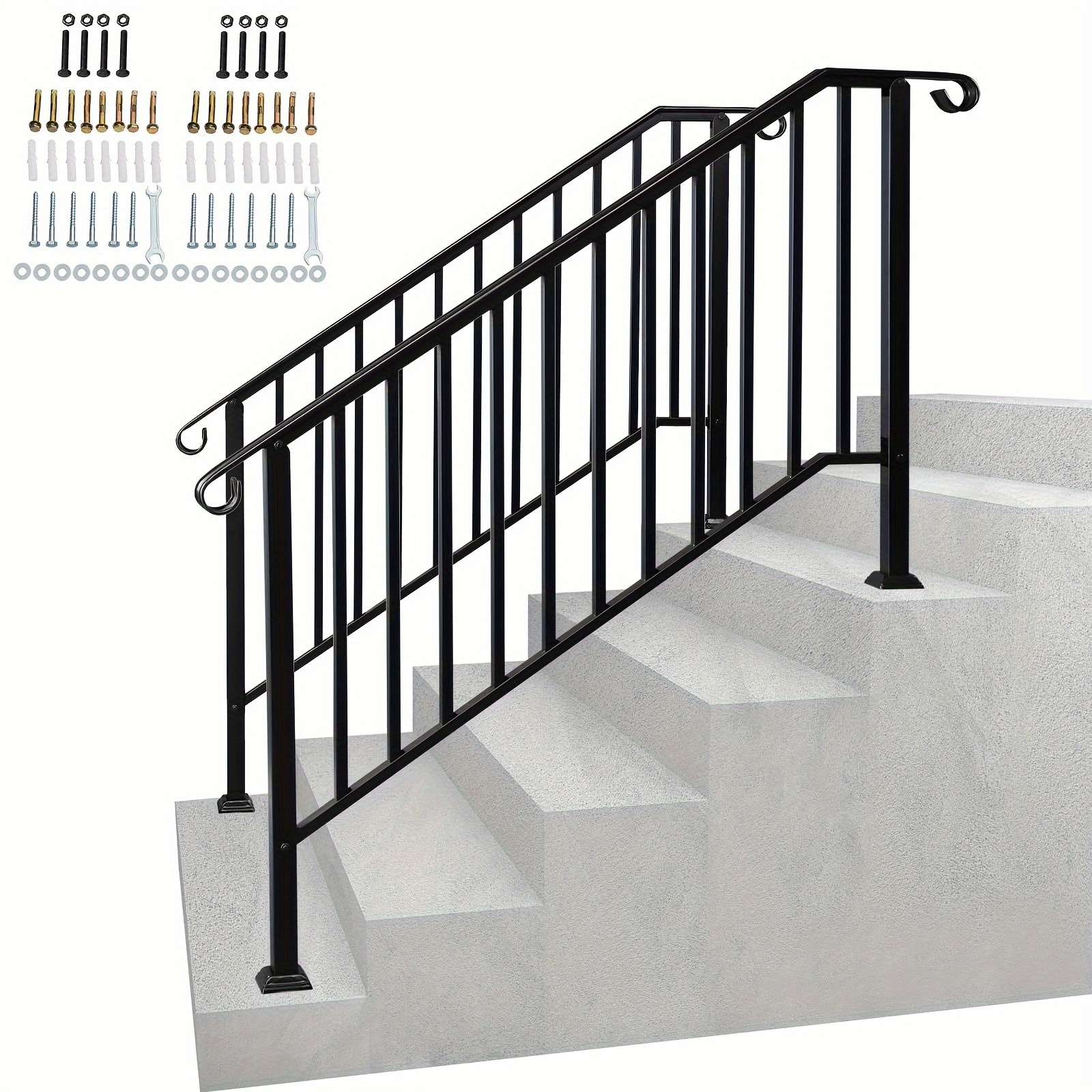 

Antsku Handrails For Outdoor Steps, Wrought Iron Stair Railing, Metal Hand Rail With Installation Kit, Staircase Handrails For Concrete, Porch, Deck, Exterior Steps