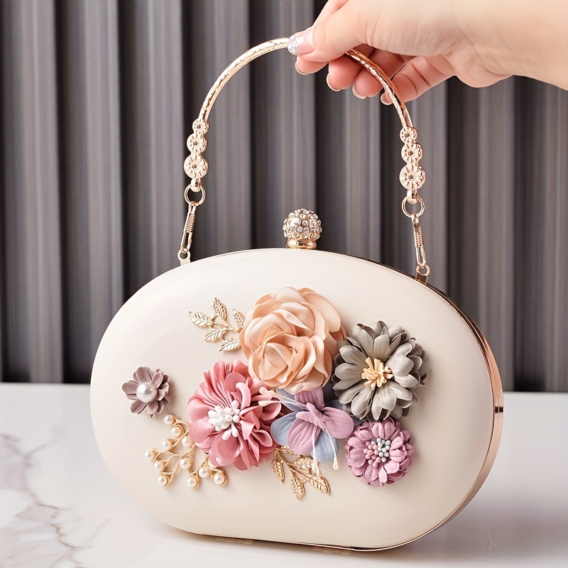 

Evening Bag For Women, Flower Wedding Evening Clutch Purse Satin Floral Clutch Bag