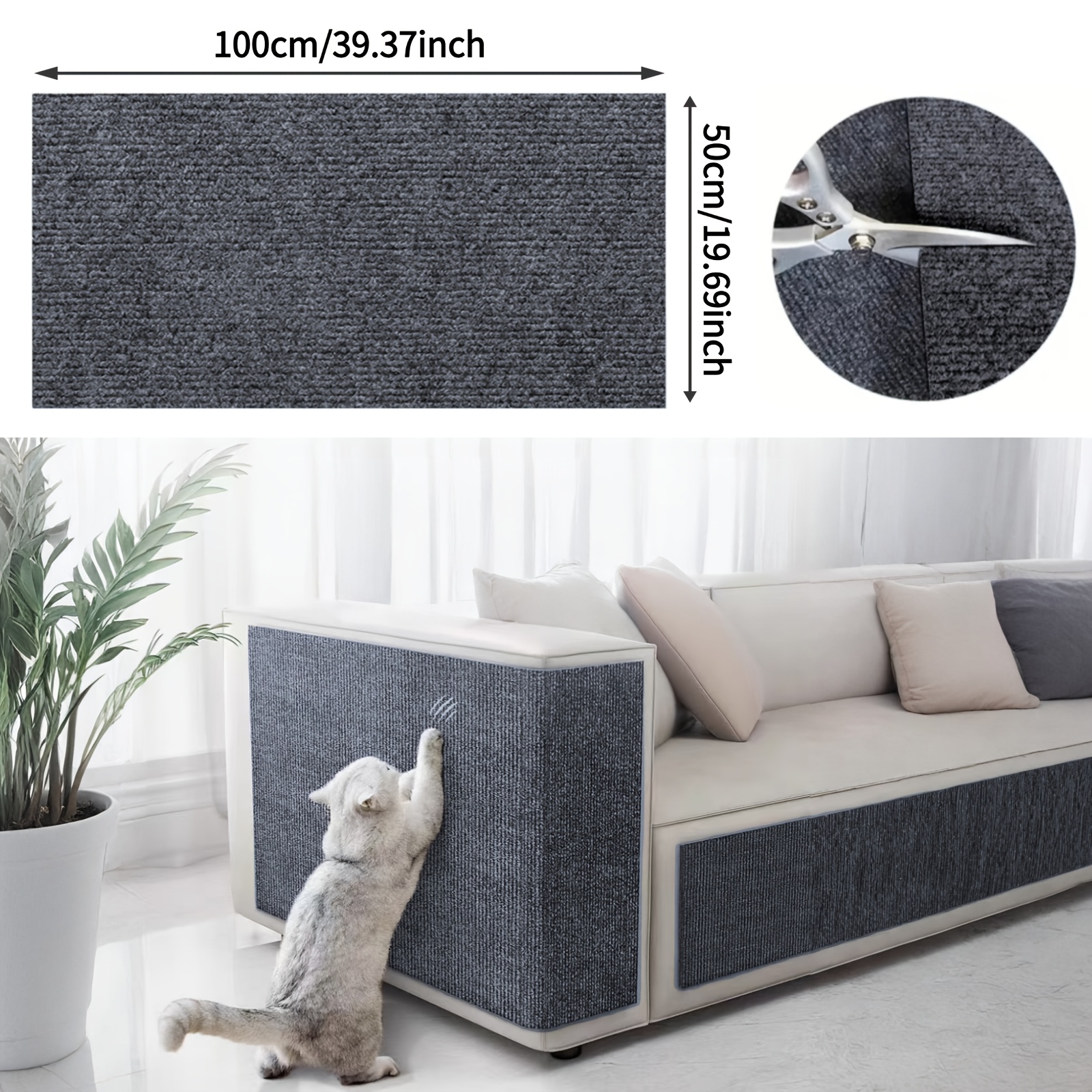 E-shop [Katzenkratzbaum] 118.1"/39.4" Extra Breite Katzenkratzmatte – Robuster Möbelschutz, Kratzfest für Sofa, Wand und Möbel – Selbstklebend, Einfach